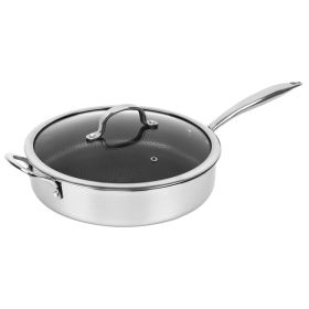 3-Ply Hybrid Non-Stick Stainless Steel Induction-Compatible Deep Saute Pan with Glass Lid