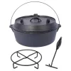 Pre-Seasoned Cast Iron Dutch Oven With Skillet Lid, Outdoor Camping Deep Pot for Camping Fireplace Cooking BBQ Baking Campfire, With Iron Pot Rac