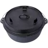 Pre-Seasoned Cast Iron Dutch Oven With Skillet Lid, Outdoor Camping Deep Pot for Camping Fireplace Cooking BBQ Baking Campfire, With Iron Pot Rac