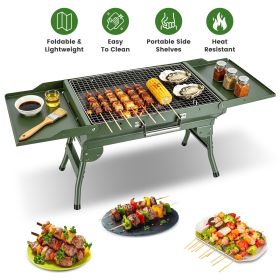 Foldable Charcoal Grill Portable BBQ Grill with Storage Shelf, Carry Handle, Air Vent Design, Chrome-Plated Grill Grate, 10 Skewers, Outdoor Barbecue (Color: Army Green)