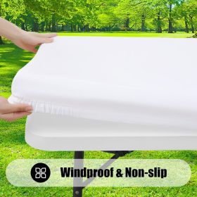 2 Pack Rectangle Picnic Table Cloth, Waterproof Elastic Fitted Tablecloths, Washable Polyester Rectangular Patio Table Cover for Camping (Color: White)